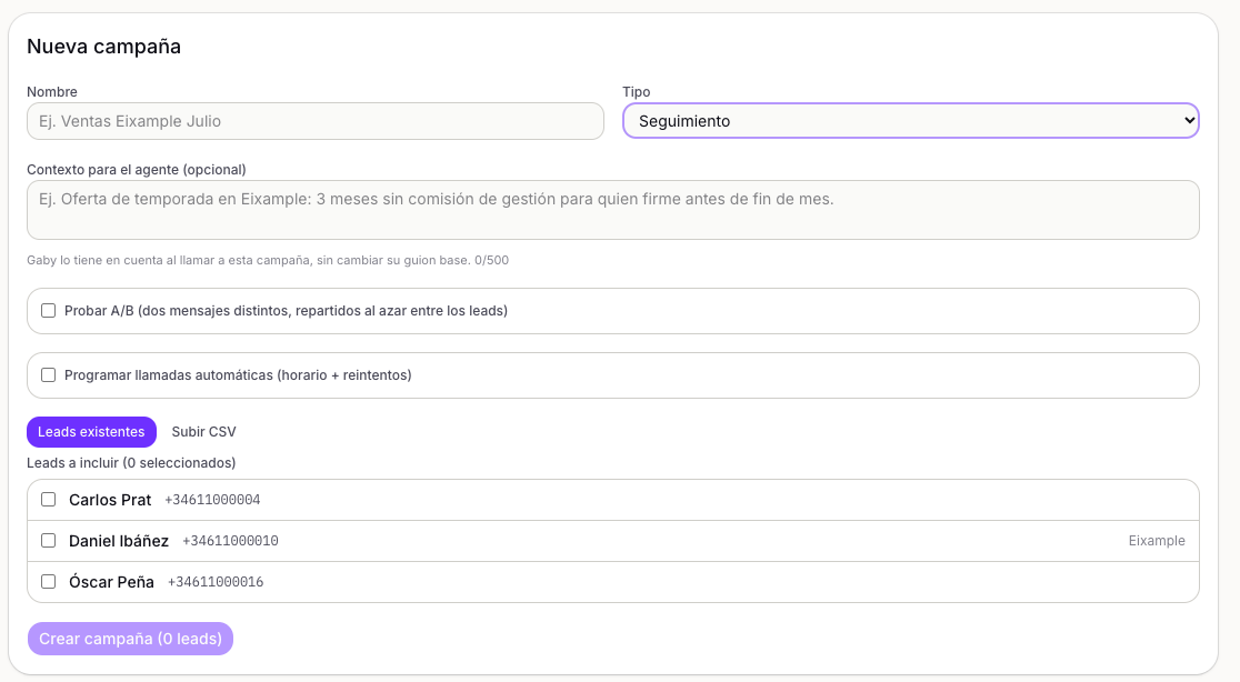 Configuración de campaña